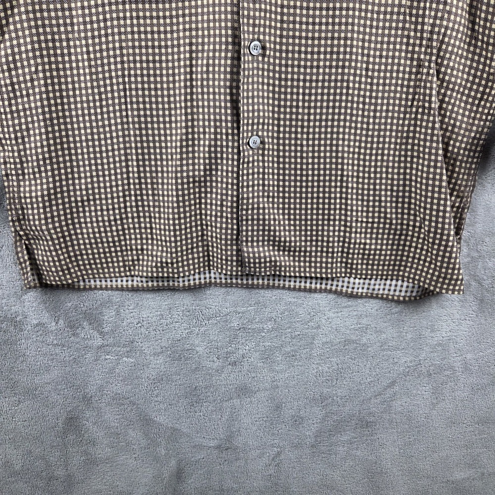 Ermenegildo Zegna Mens Medium M Brown Beige Check Plaid Button Up Shirt - Picture 4 of 11
